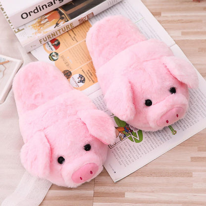 Cute Pig Plush Slippers - Pink, 8.5