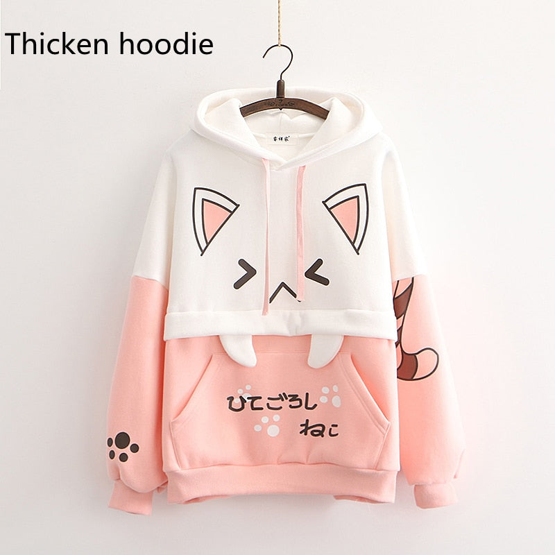 Harajuku Kawaii Cat Women Hoodies - Pink Hoodie, One Size