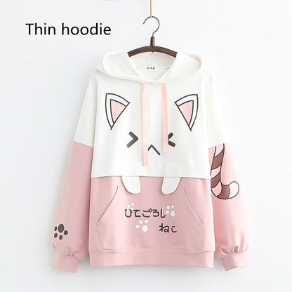 Harajuku Kawaii Cat Women Hoodies - Thin Pink Hoodie, One Size