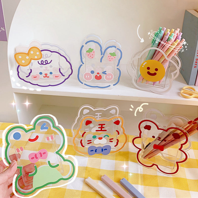 Kawaii Cute Cartoon Transparent Acrylic Pen Holder Desktop Organizer – My  Heart Teddy