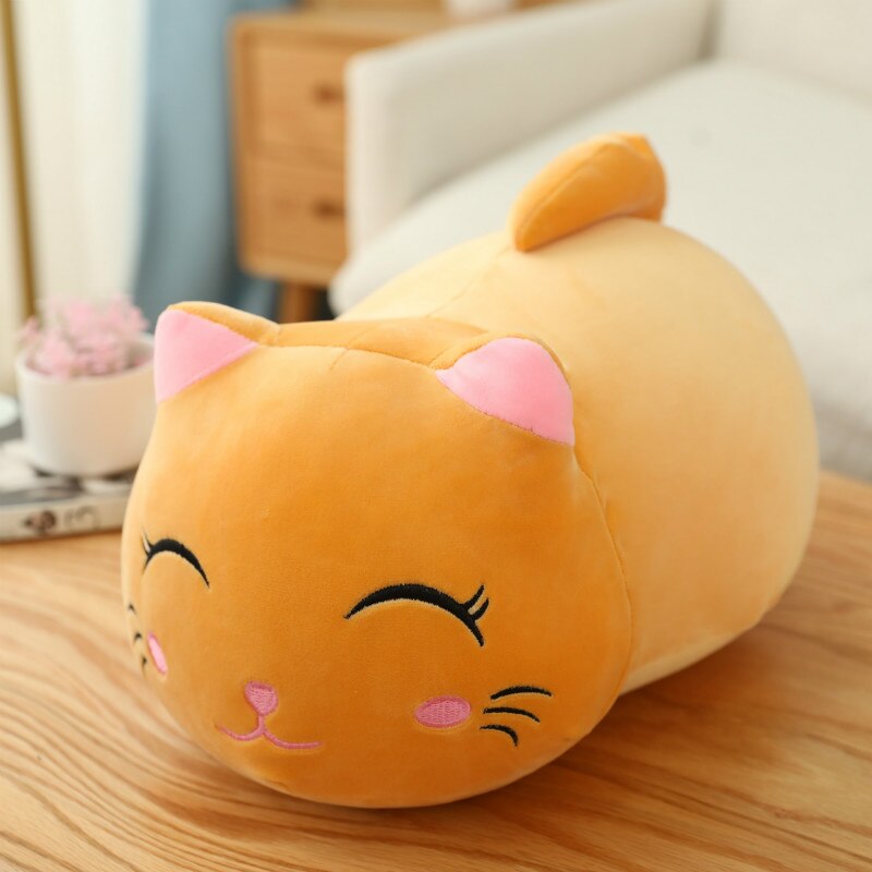 Kawaii Lying Cat Soft Plush Pillow Down Cotton Stuffed Lovely Animal Toys  Doll Home and Car Decoration gray 50cm 