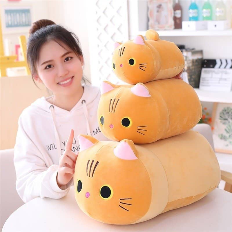 Multiple Sizes of Open Eyes Orange Cat Plush Pillow