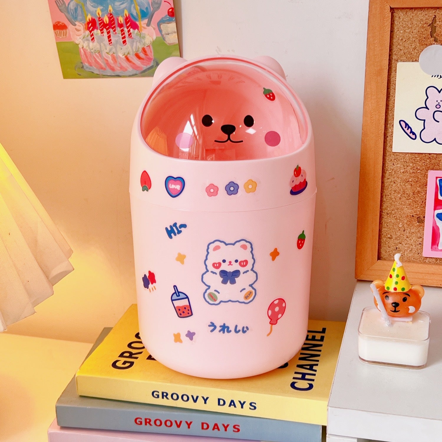 Kawaii Cute Bear Mini Desktop Trash Can Organizer - H