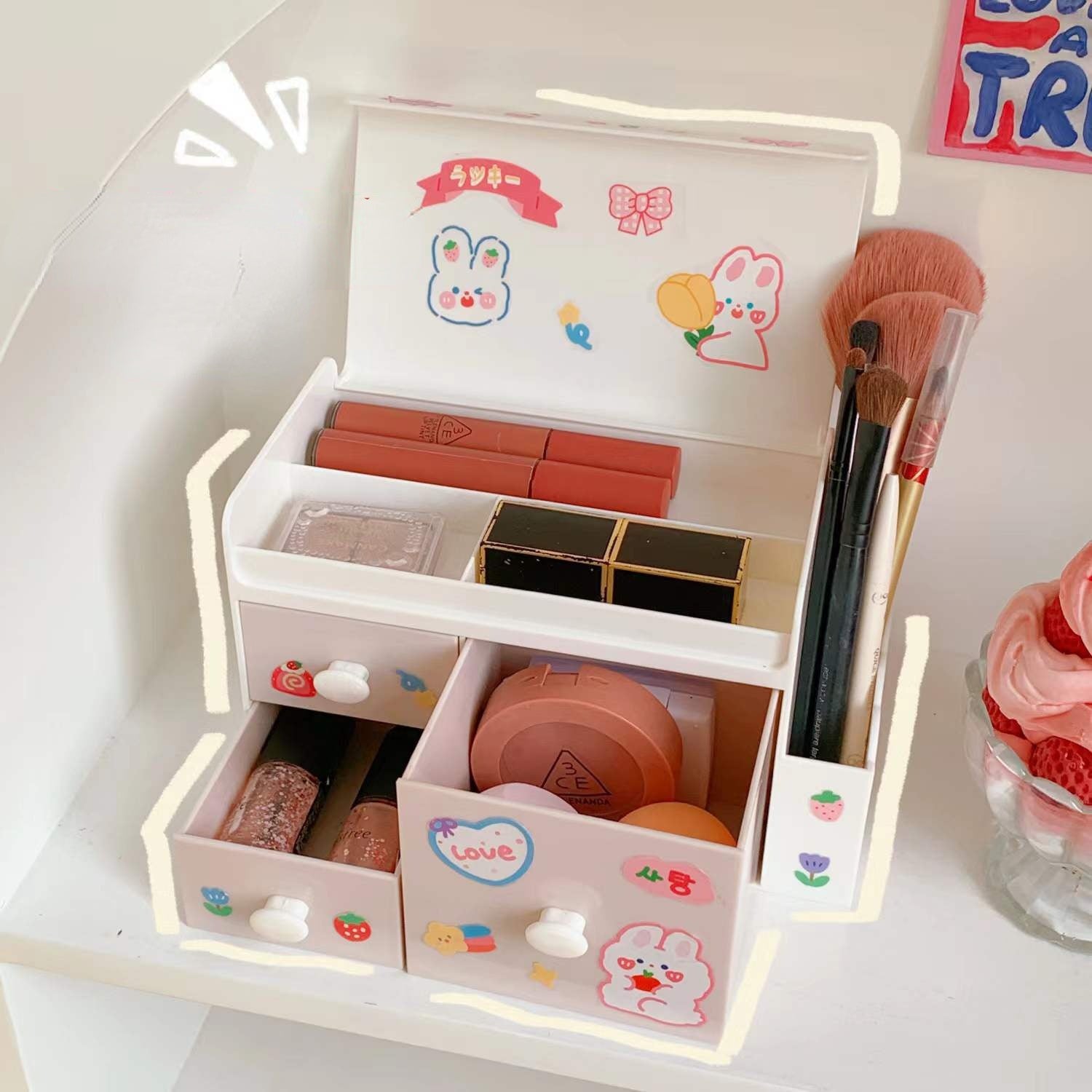 Cute Storage Organizer Kawaii Plastic Large Storage Box With Lids For  Cosmetics Clothes Books Snacks Home School Desk Organizer - Storage Boxes &  Bins - AliExpress