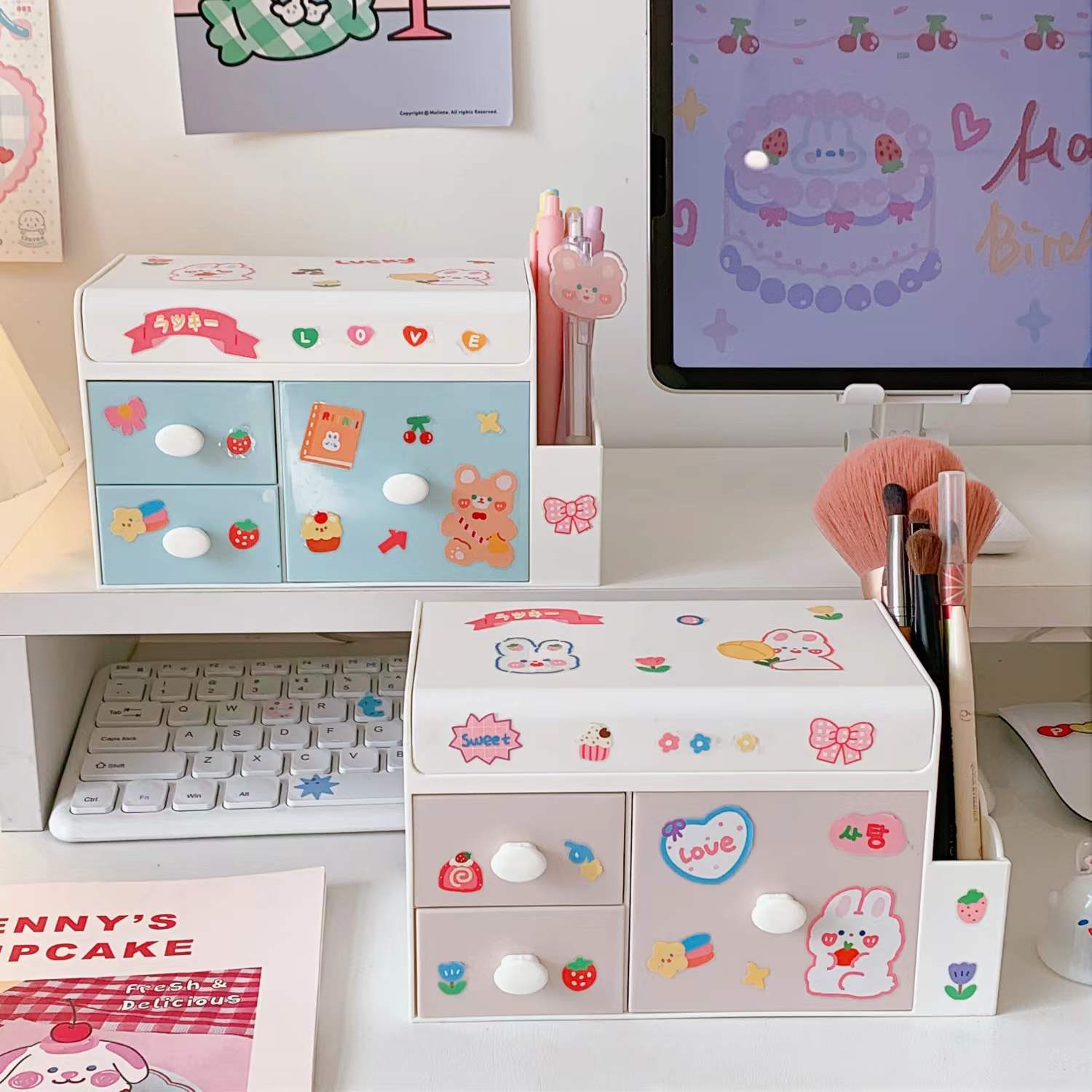 Kawaii Washi Tape Storage Box Cute Drawer Color Pastel Desk