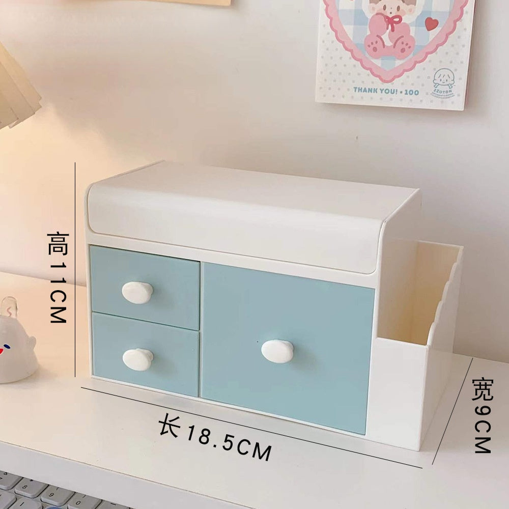 Kawaii Desktop Plastic Drawer Storage Box - Blue