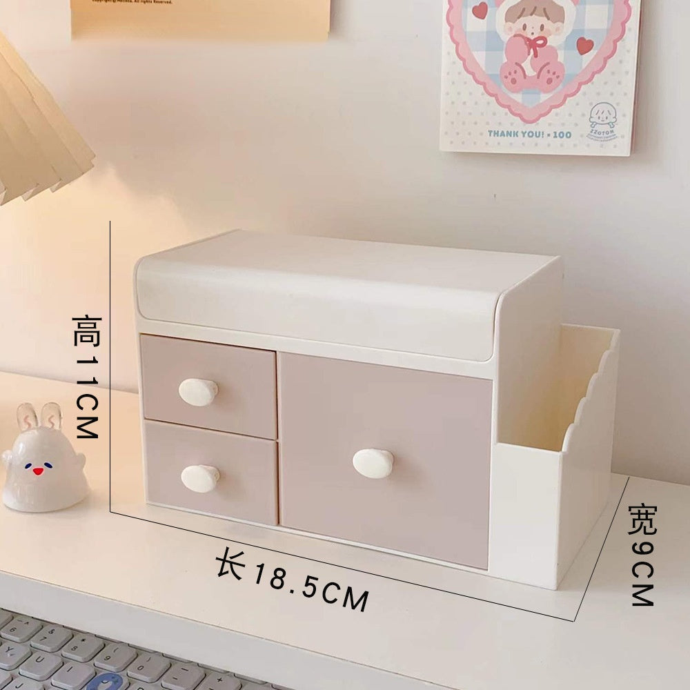 Kawaii Desktop Plastic Drawer Storage Box - Pink