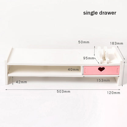 Kawaii Heart Design Desk Storage Rack Storage - Pink Single Drawer