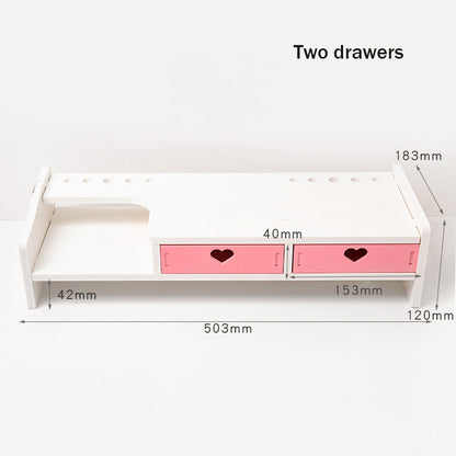 Kawaii Heart Design Desk Storage Rack Storage - Pink Two Drawers