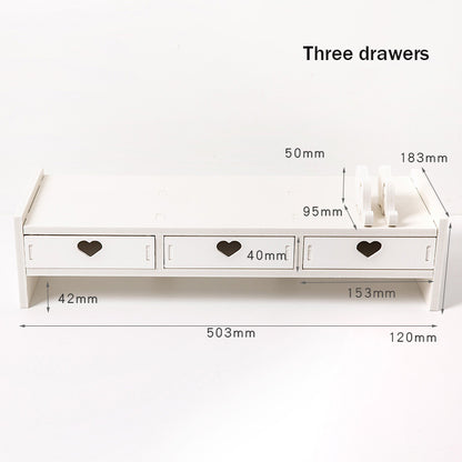 Kawaii Heart Design Desk Storage Rack Storage - White Three Drawers