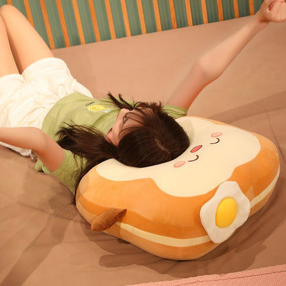 Woman Sleeping on a Kawaii Japanese Loaf Bread Plush