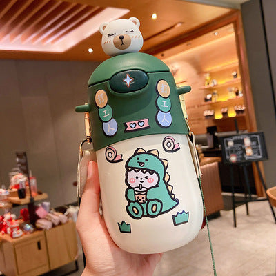 Kawaii Thermos - 500ml(16.9oz), Green With Sticker