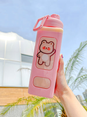 Kawaii Water Bottle - 700ml (23.6oz), Pink - Bear C
