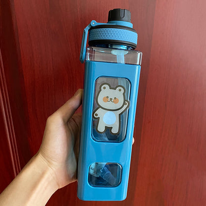 Kawaii Water Bottle - 900ml(30.4oz), Blue Green - Bear