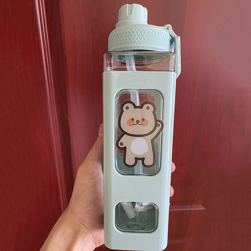 Kawaii Water Bottle - 900ml(30.4oz), Green - Bear