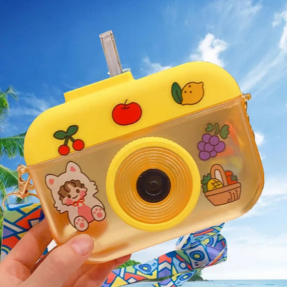 Kawaii Water Bottle Camera - Yellow with Stickers