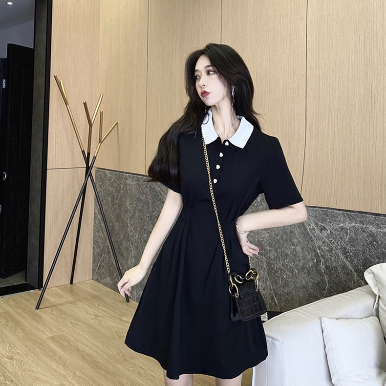 Sweet Turn-down Collar Patchwork Korean Dress