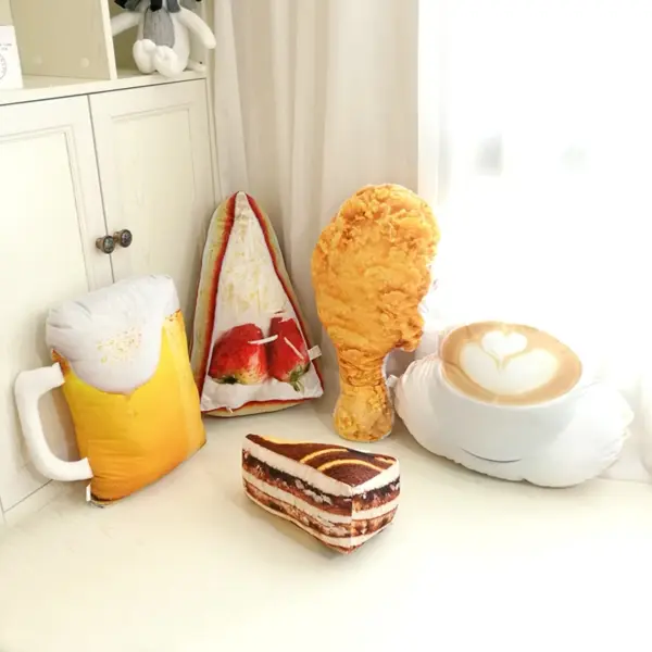 chicken legs beer strawberry cake and tiramisu plushies