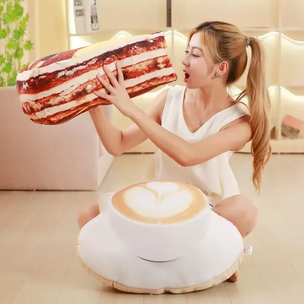 woman eating tiramisu plush