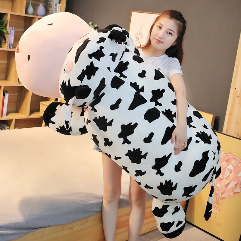 Giant cow stuffed animal kawaii plush with black and white spots