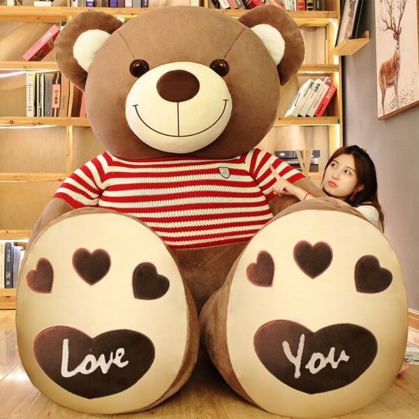 Giant Red and Blue Teddy Bear with Sweater