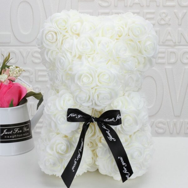 Artificial Rose Flower Teddy Bear - beige
