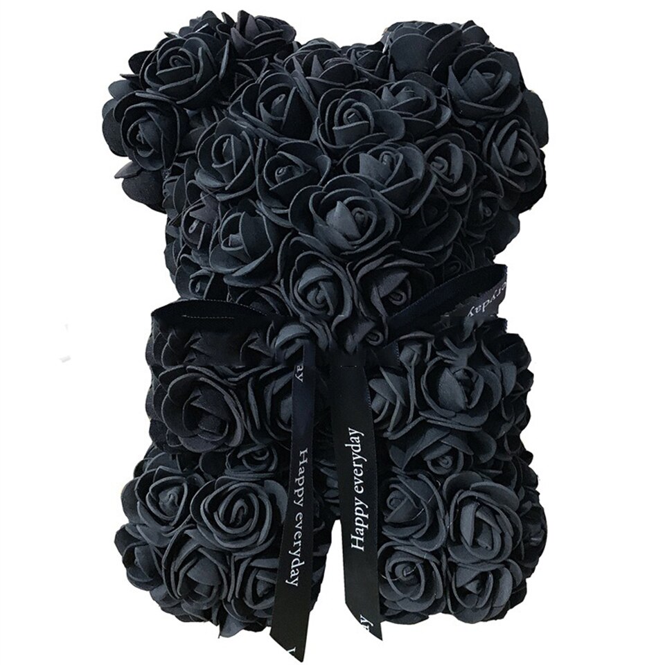 Black rose teddy bear — dramatic edgy flower bear gift