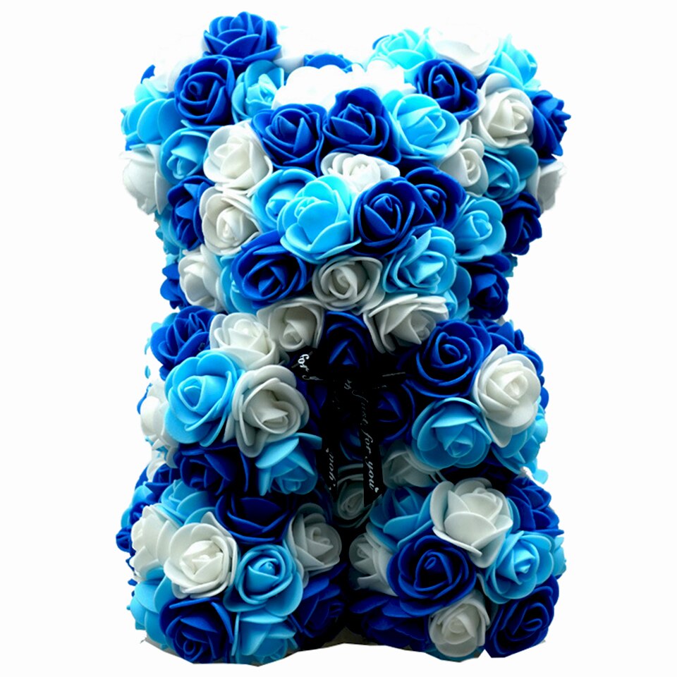 Blue and white rose flower bear — fresh modern gift