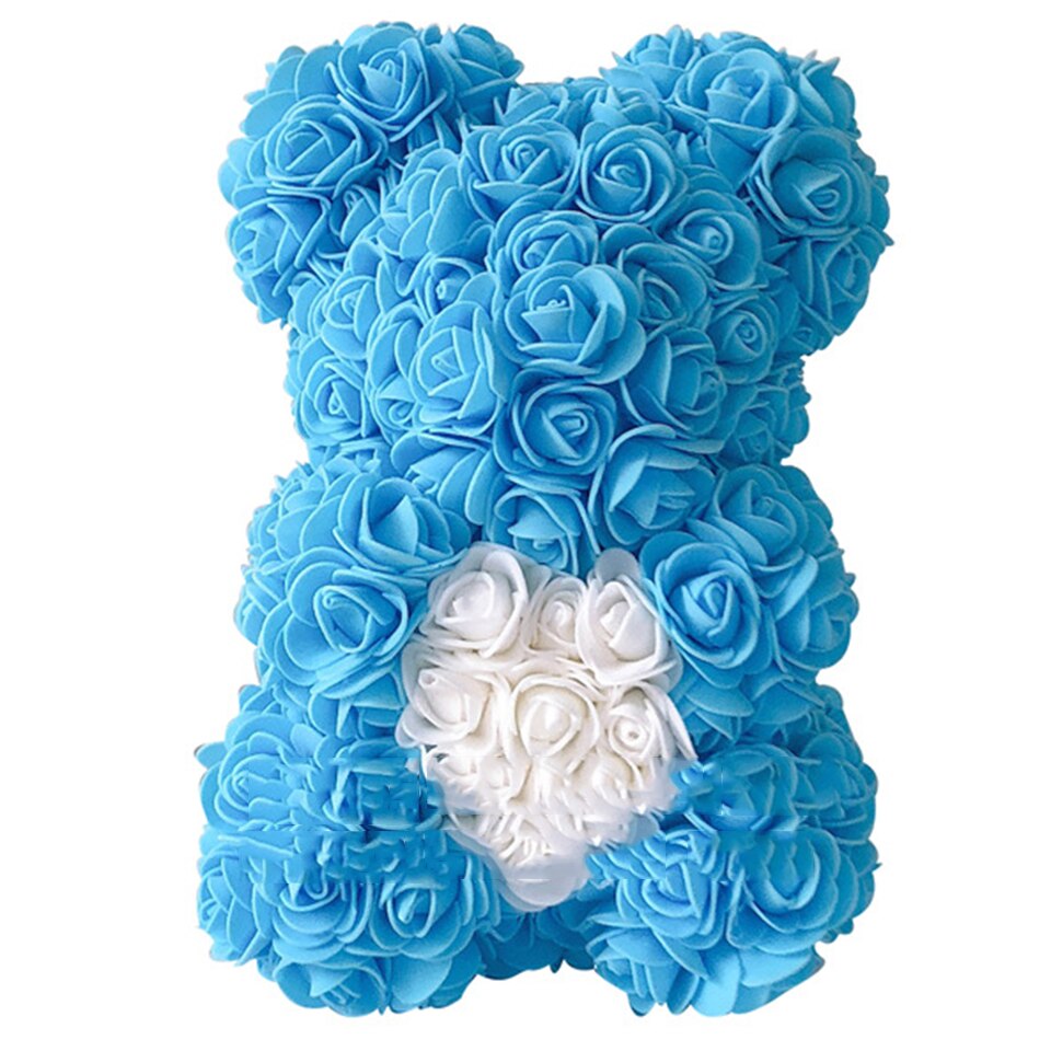 Blue rose teddy bear with heart — unique romantic gift