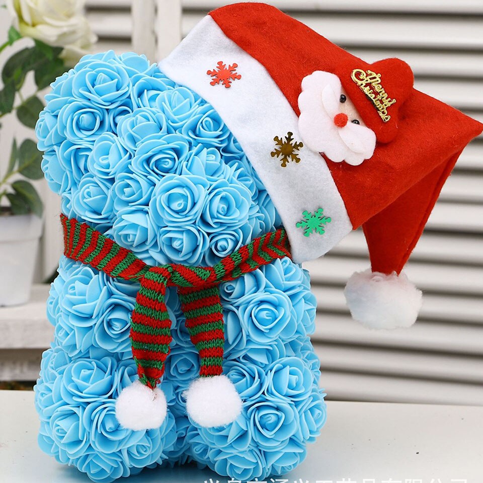Blue Christmas rose teddy bear — unique festive gift