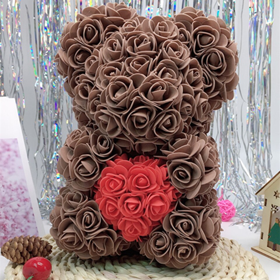 Brown rose bear with heart — wholesome warm love gift