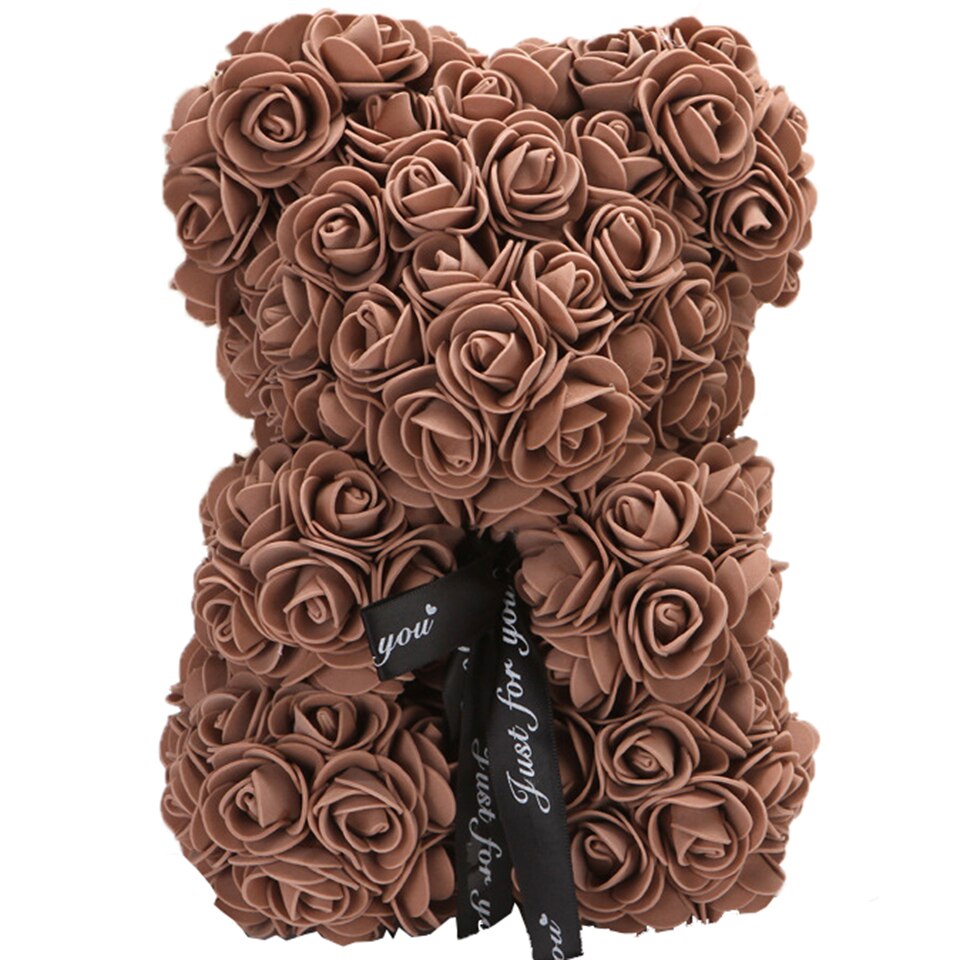 Brown rose flower teddy bear — warm earthy cosy gift