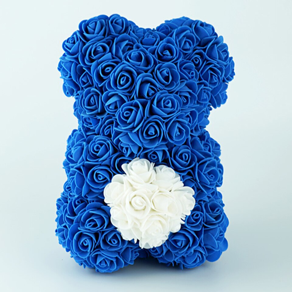 Deep blue rose teddy bear with heart — striking love gift