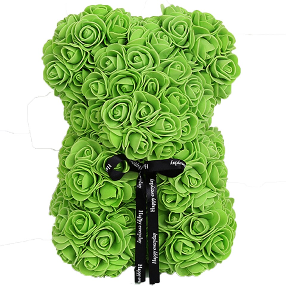 Green rose teddy bear — growth harmony nature gift