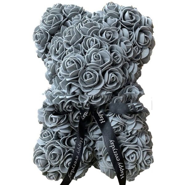 Artificial Rose Flower Teddy Bear - Grey