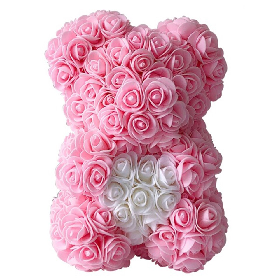 Pink rose teddy bear with heart — cheerful gift for best friends
