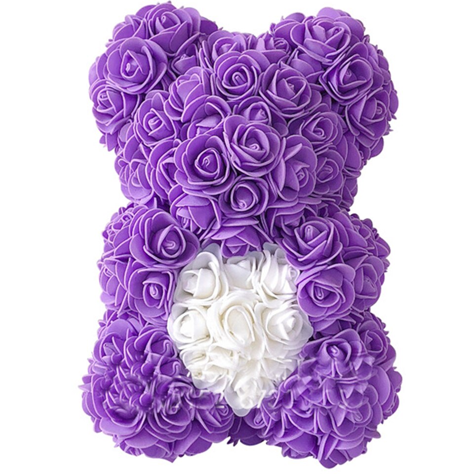 Purple rose bear with heart — bold passionate gift