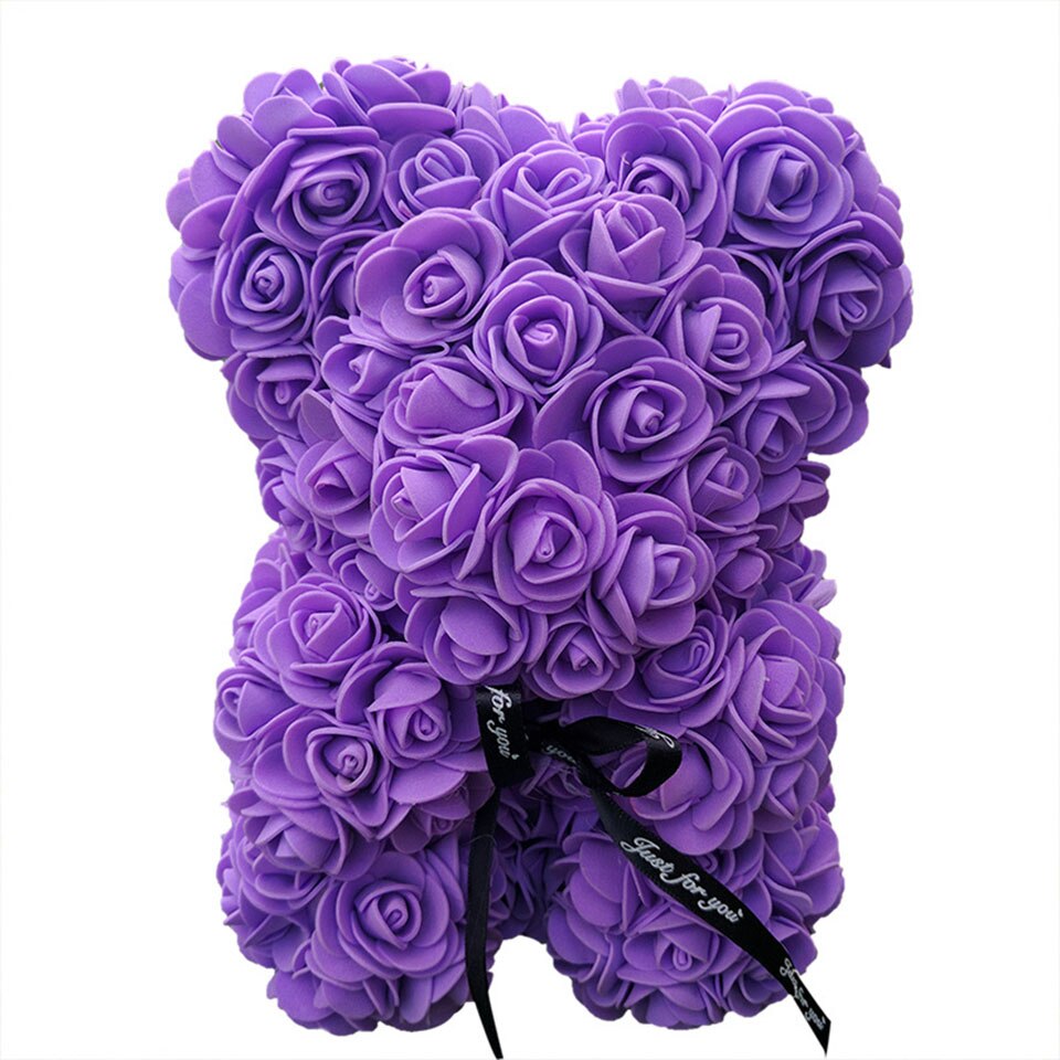 Purple rose teddy bear — bold purple flower bear for creative souls