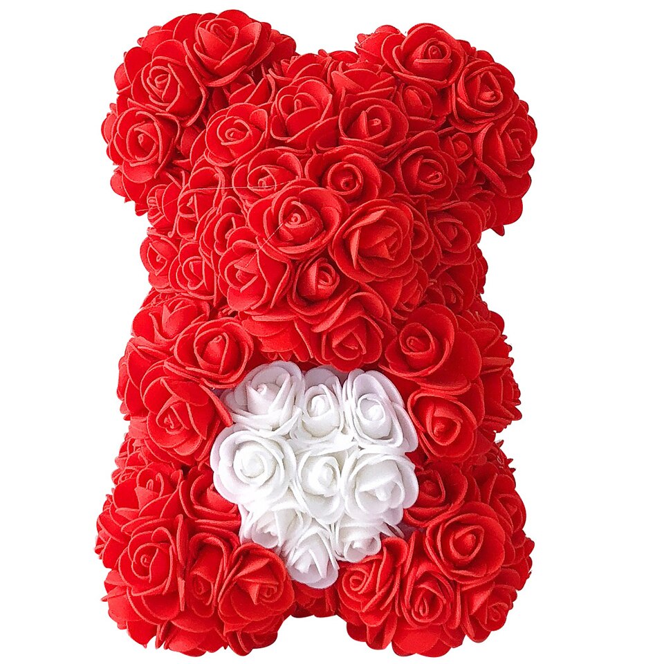 Red rose teddy bear with heart accent — romantic gift