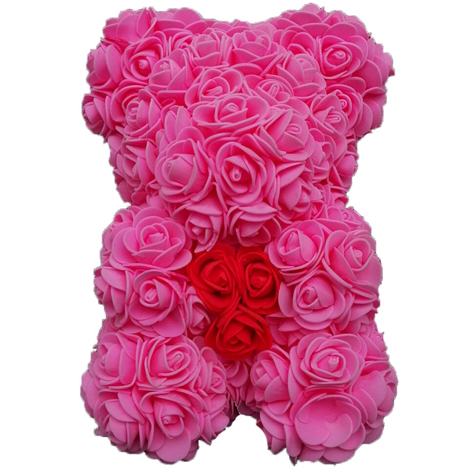Rose pink flower teddy bear — sweet pink rose bear gift for girlfriend