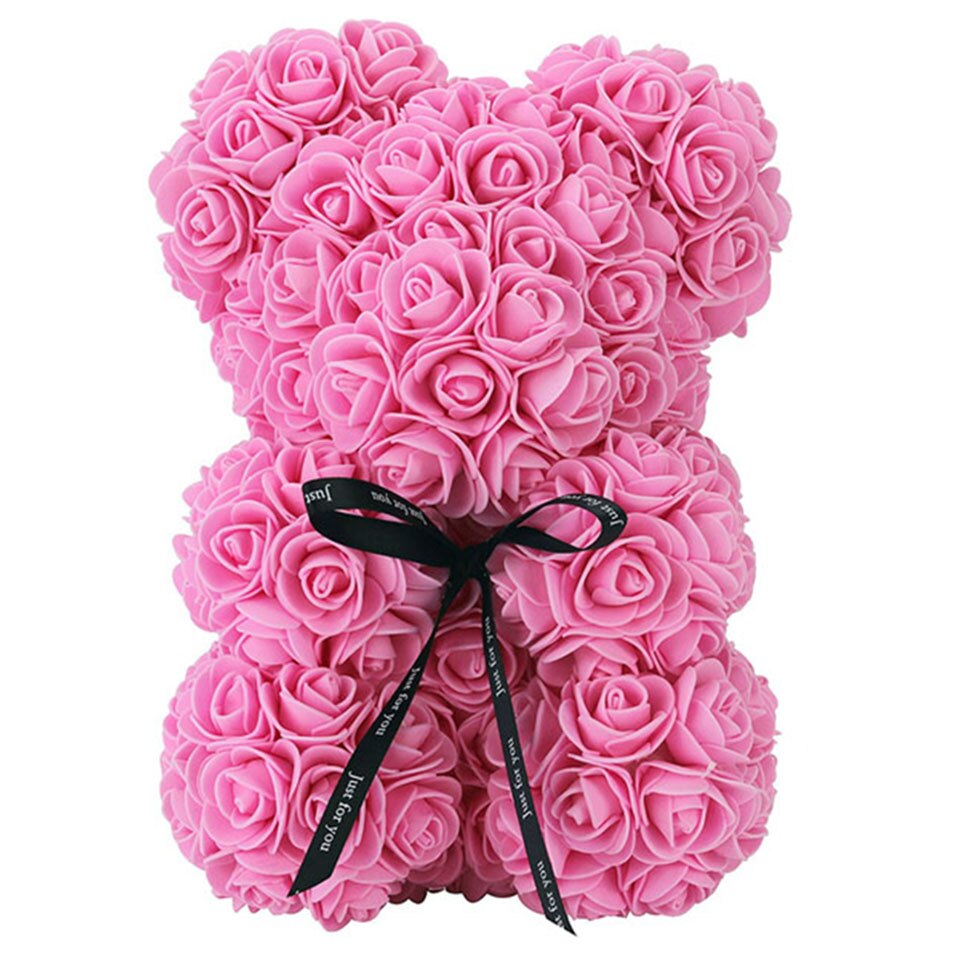 Rose colour flower teddy bear — warm romantic gift