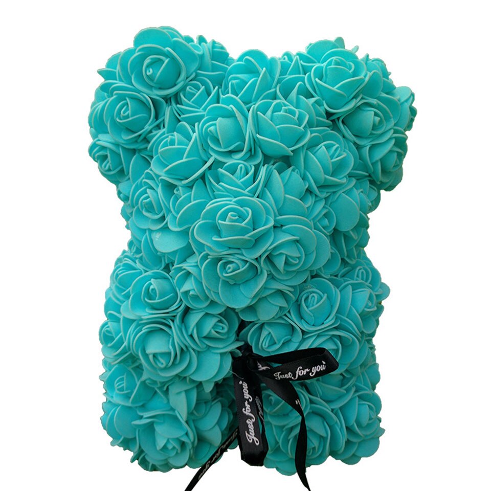 Tiffany blue rose flower teddy bear — luxury stylish gift