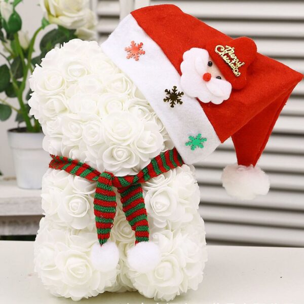 Artificial Rose Flower Teddy Bear - white xmas