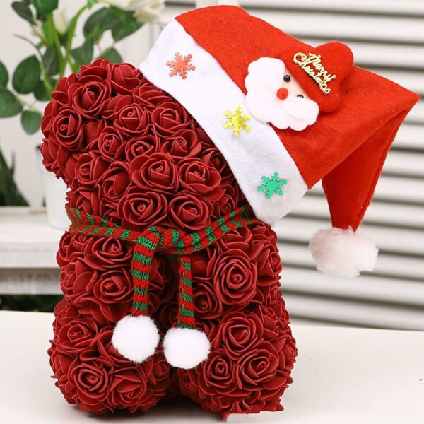 Artificial Rose Flower Teddy Bear - wine red xmas