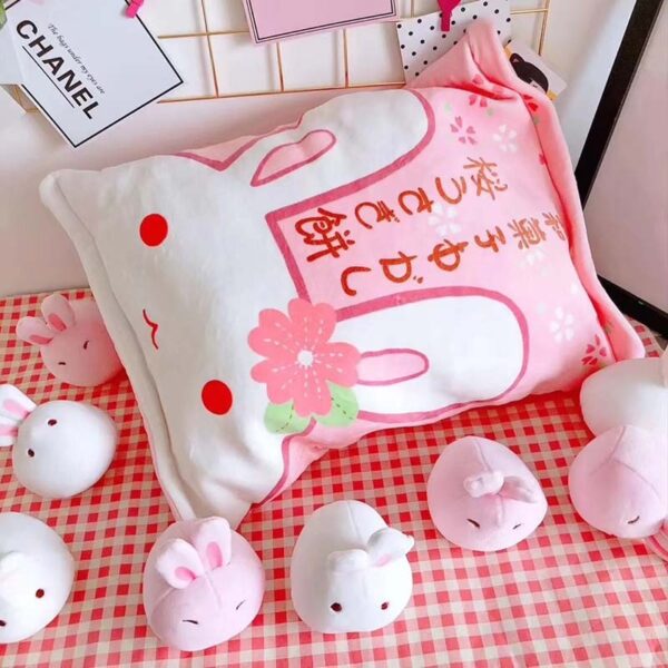 Kawaii Pink Pillow of Mini Bunny Plushies - Kawaii Rabbit Plush Toy