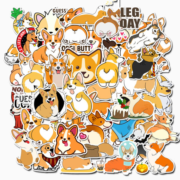 50 Pieces Per Pack Waterproof Kawaii Corgi Stickers