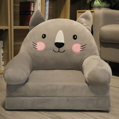 Kawaii Folding Kids Sofa - Two Layer Folding Grey Cat Kids Sofa
