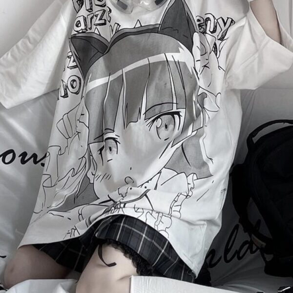 Japanese Fashion Women's Oversized Summer Top Short Sleeve