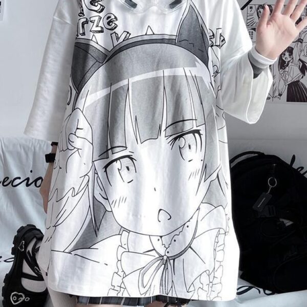 Japanese Fashion Women's Oversized Summer Top Short Sleeve