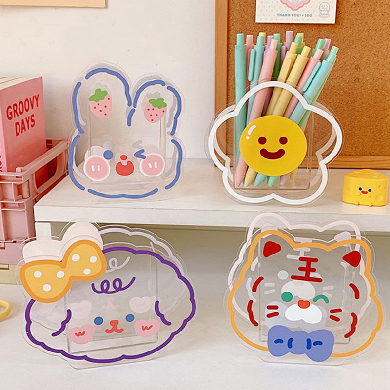 Kawaii Cartoon Transparent Pen Holder Desktop Organizer — Kawaii Stuffed Animal | Kawaii Merchandise